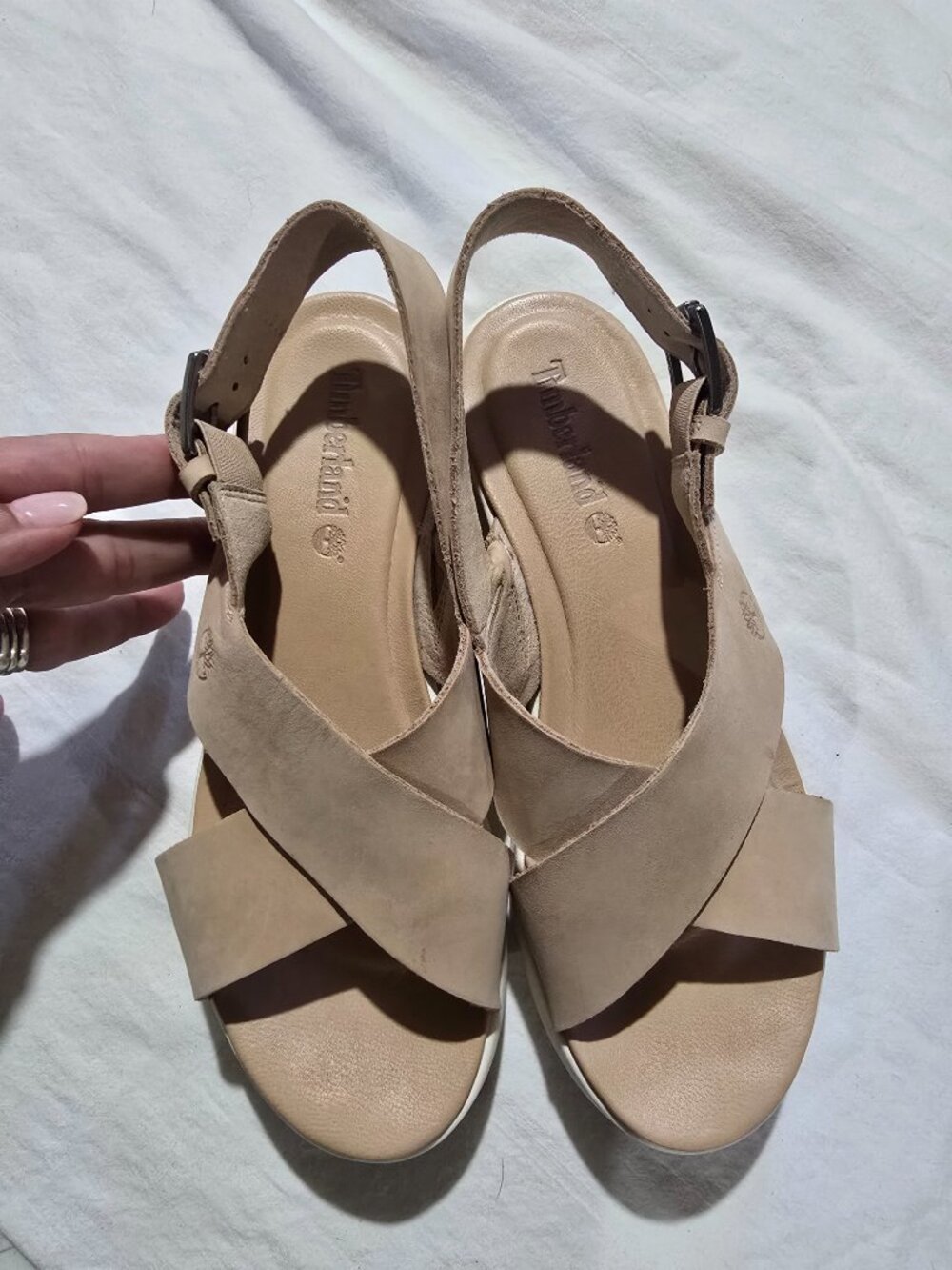 Timberland Malibu Waves Basic X-Strap Sandal Beige Suede Platform Size 9
